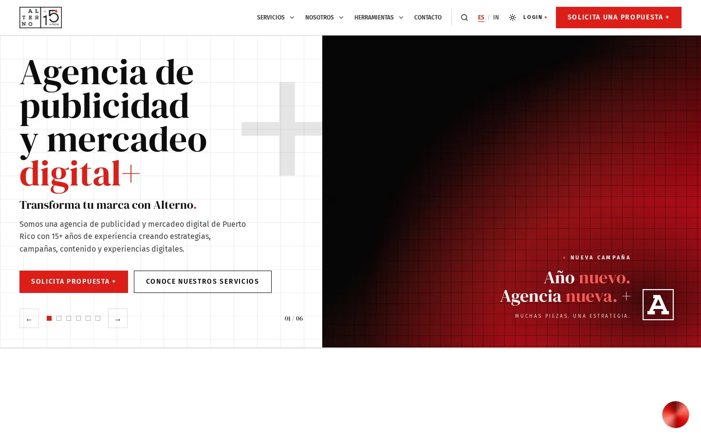 Homepage of alternoagency.com with the campaign slideshow for New Year. New Agency.+