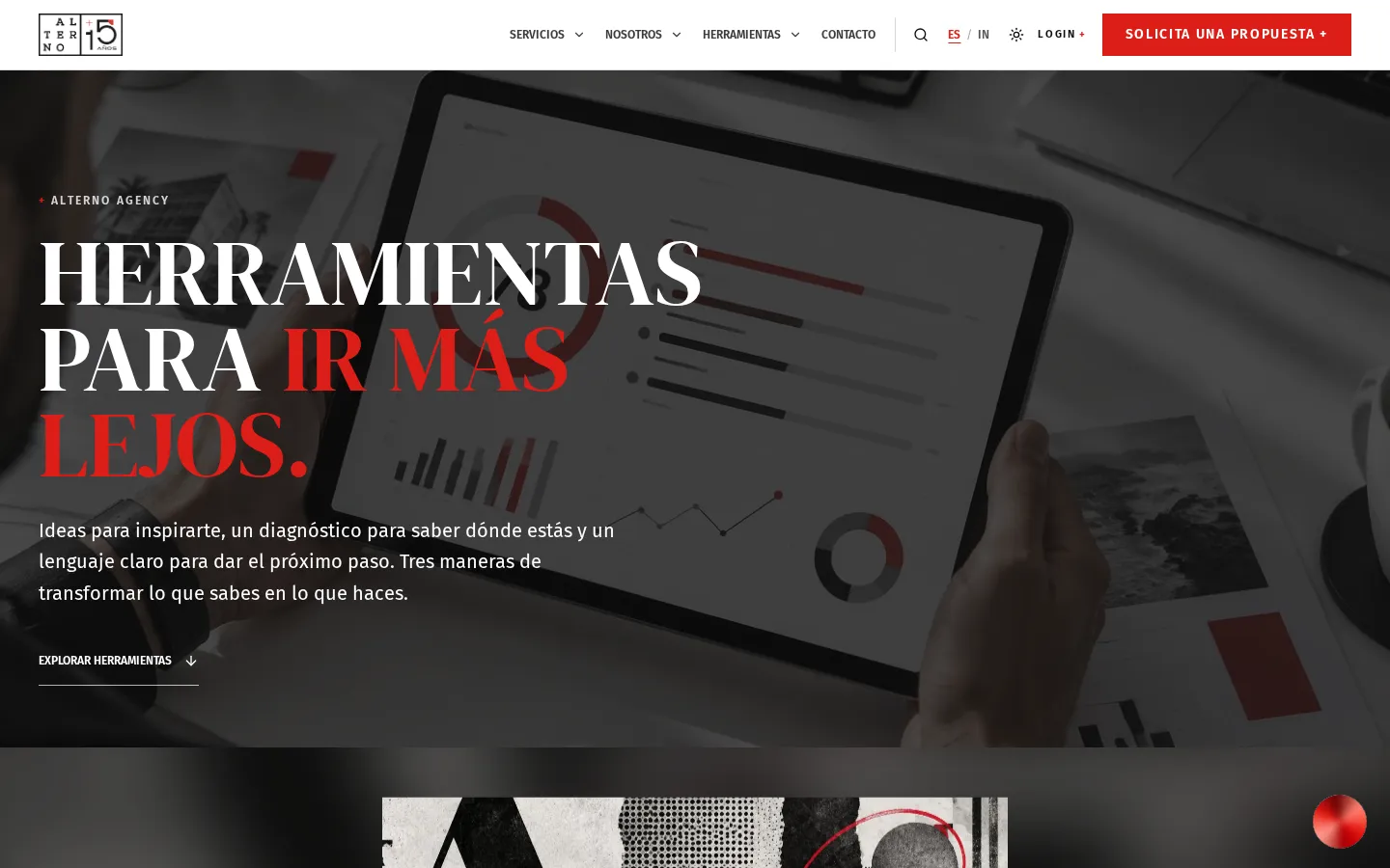 Digital marketing tools page of Alterno