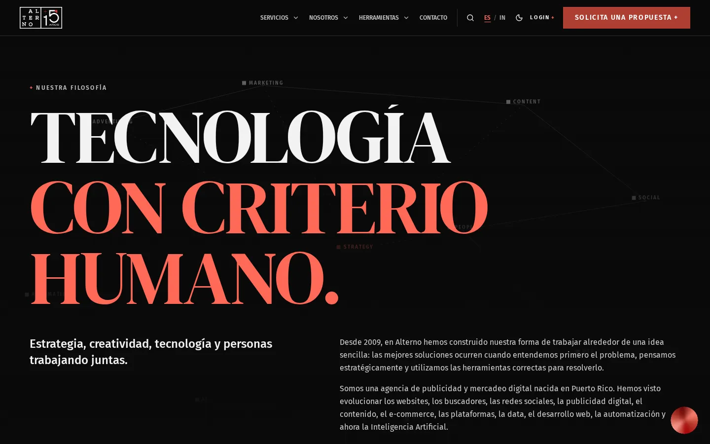 Our philosophy page in dark mode