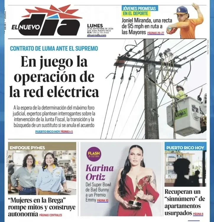 Portada de El Nuevo Día del 21 de septiembre de 2026