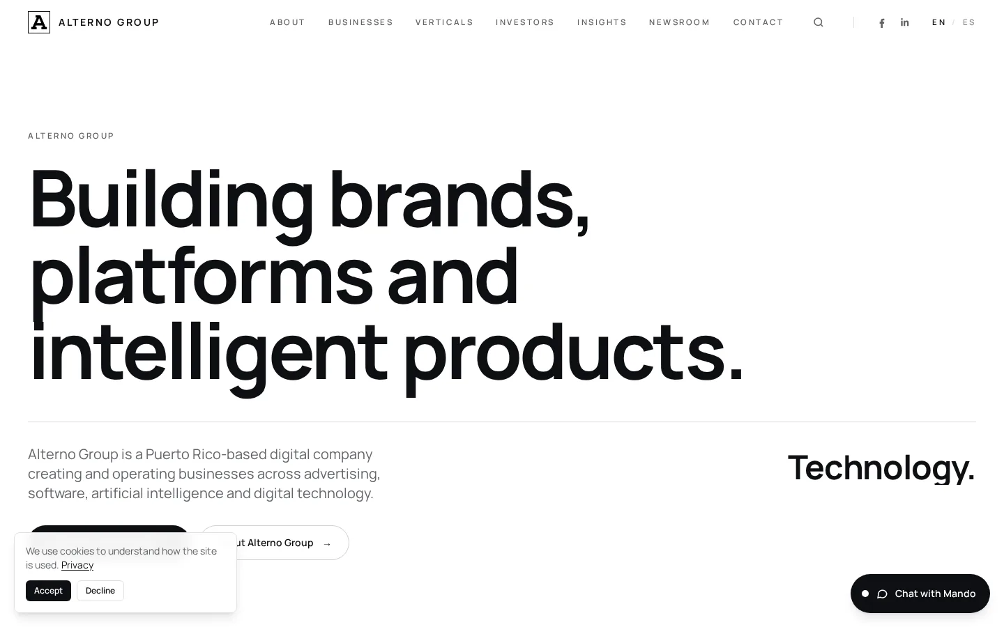Screenshot of the alternogroup.com homepage