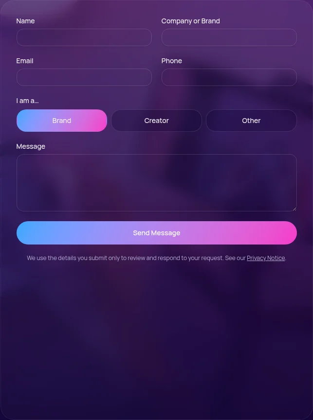 Empty public Trendins contact form